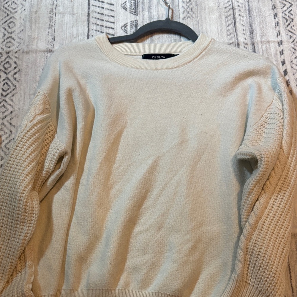 ZESICA Women's Cream Crewneck Sweater